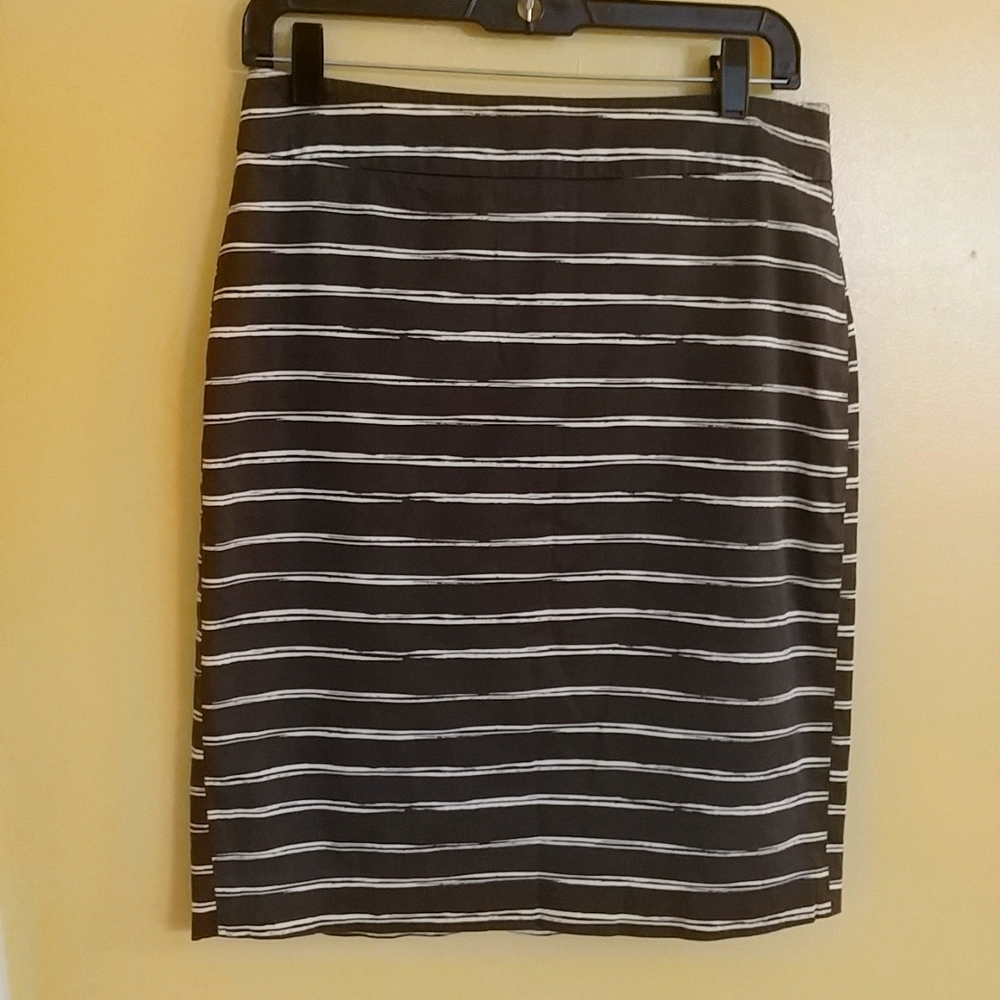 ANN TAYLOR Brown & White Striped Career Skirt Lined 6